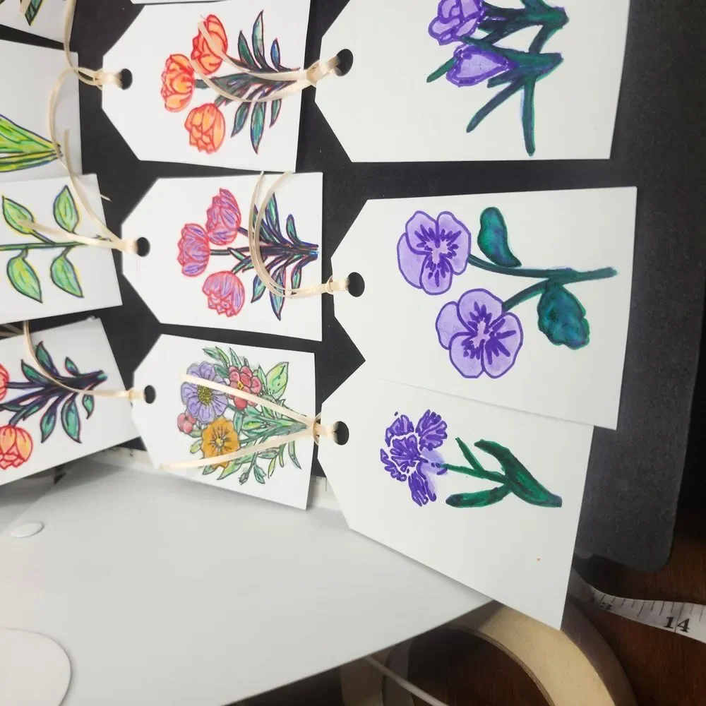 Hand Crafted Floral Colorful Gift Tags Thank You Cards Set of 12